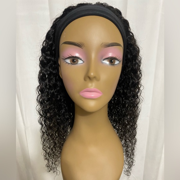 Kinky Curly Human Hair Glue-less Wig Headband Wig Color Black 22 Inch - Picture 3 of 11